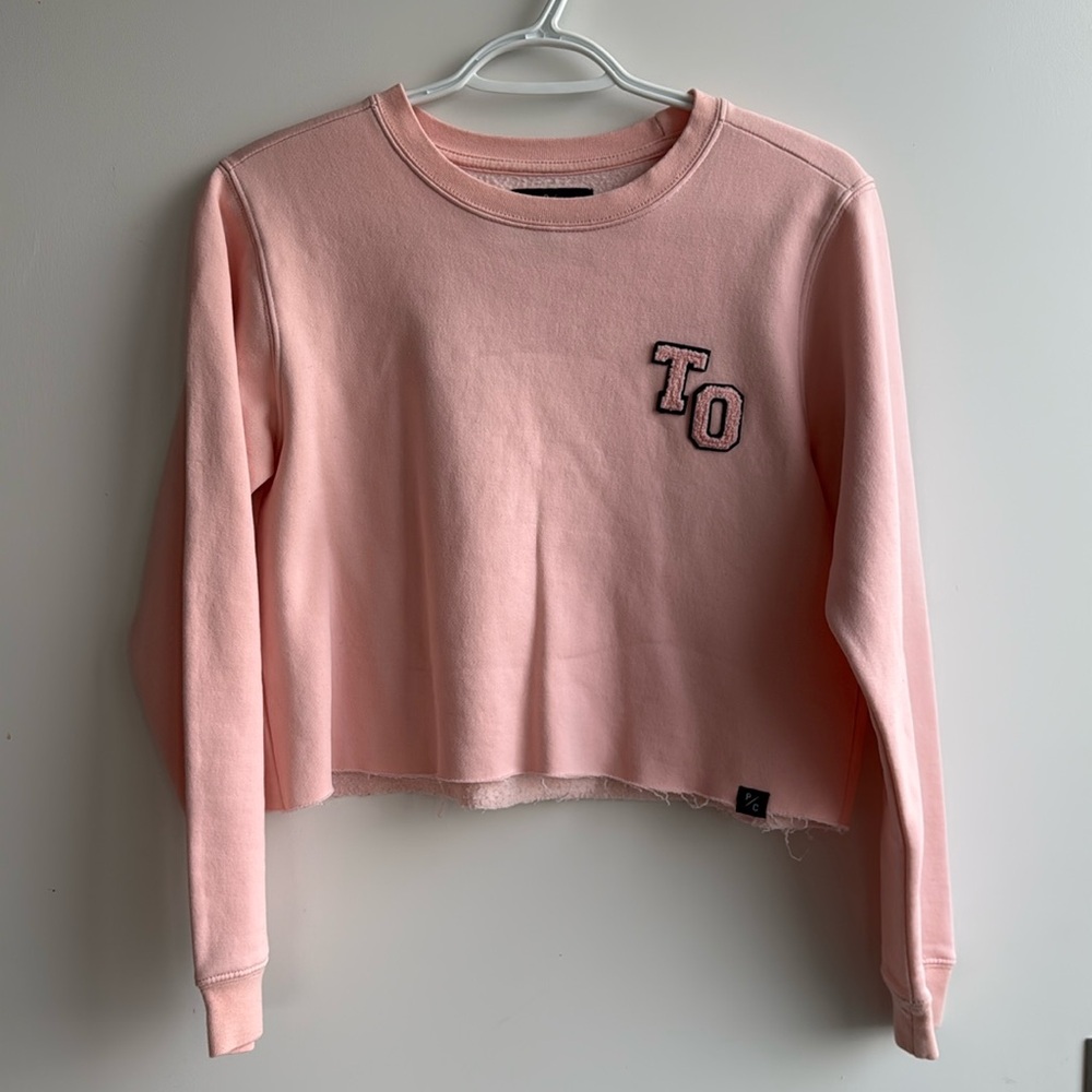Peace Collective Raw Hem Cropped TO Toronto Pink Fleece Sweatshirt Size S